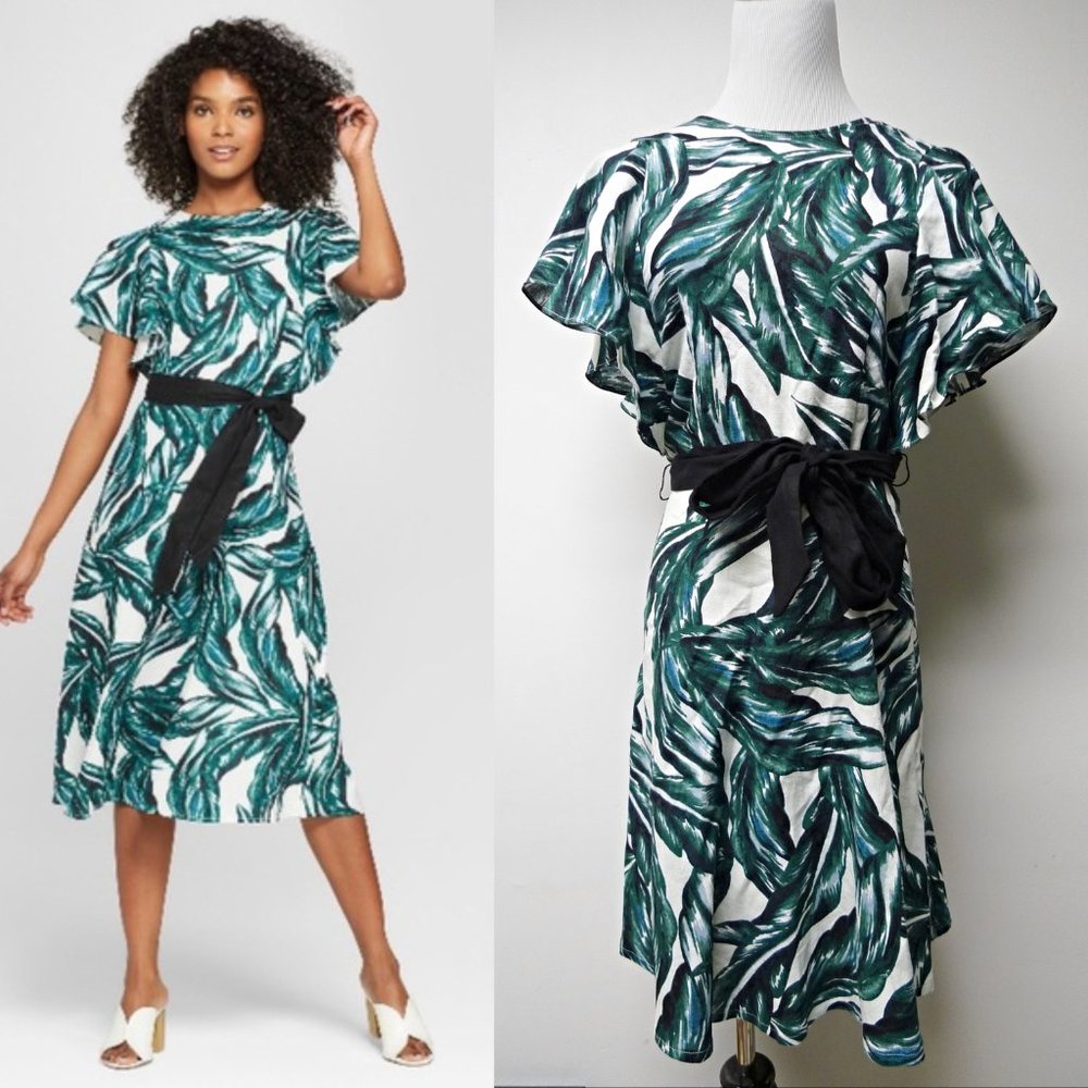 Who What Wear palm print V-back dress